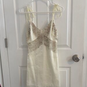 House of Harlow Cream Beaded Fringe Mini Dress